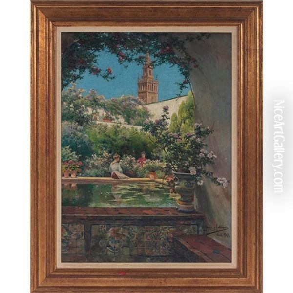 Alcazar Gardens Oil Painting by Manuel Garcia y Rodriguez