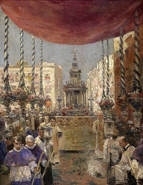 Procesion Del Corpus Por Sevilla Oil Painting by Manuel Garcia y Rodriguez