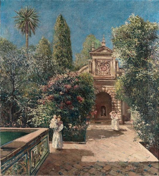 Jardines Del Alcazar Oil Painting by Manuel Garcia y Rodriguez