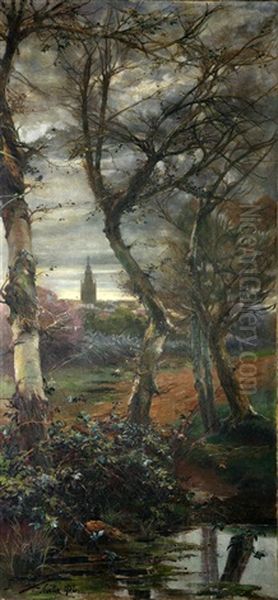 Paisaje Del Rio Con Sevilla Al Fondo Oil Painting by Manuel Garcia y Rodriguez