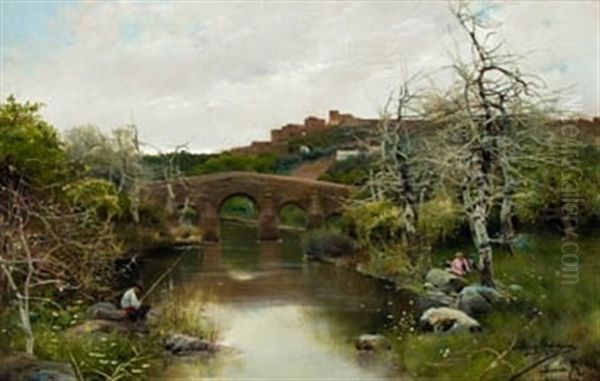 Pescando En El Guadaira, Alcala Oil Painting by Manuel Garcia y Rodriguez