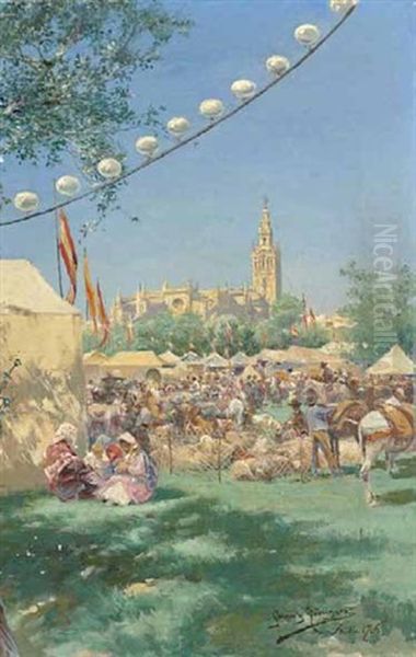 Feria De Sevilla Oil Painting by Manuel Garcia y Rodriguez