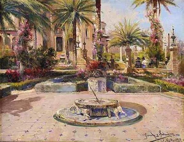 El Reloj De Sol (courtyard With A Sundial) Oil Painting by Manuel Garcia y Rodriguez