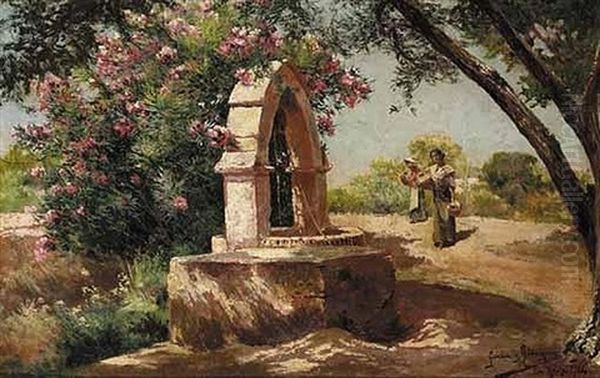 Pozo En La Jara (the Well At Jara) Oil Painting by Manuel Garcia y Rodriguez