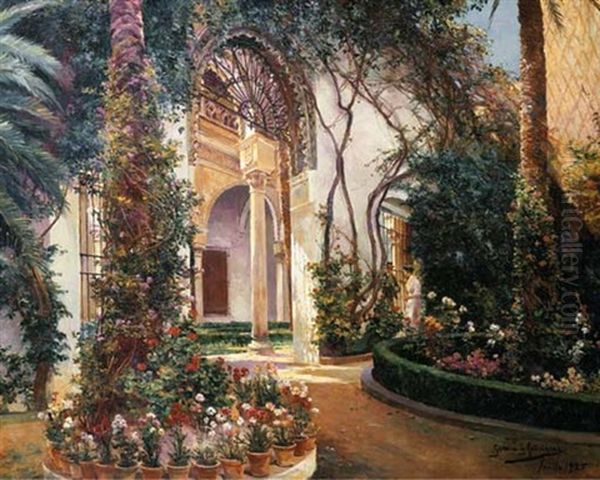 Patio Sevillano Oil Painting by Manuel Garcia y Rodriguez