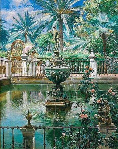 Jardines De Sevilla Oil Painting by Manuel Garcia y Rodriguez