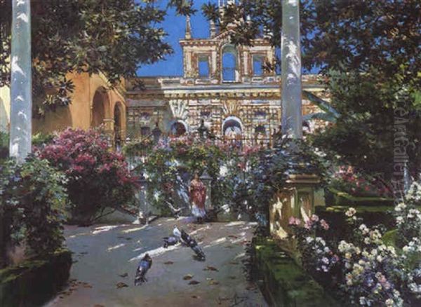 Jardin Del Alcazar Oil Painting by Manuel Garcia y Rodriguez