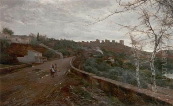 Grose Landschaft Bei Alcala De Guardaira (sevilla). Blick Von Der Ebene Auf Die Festungsanlage Oil Painting by Manuel Garcia y Rodriguez