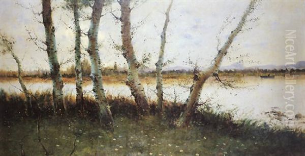 Arboles Sobre El Guadalquivir Oil Painting by Manuel Garcia y Rodriguez