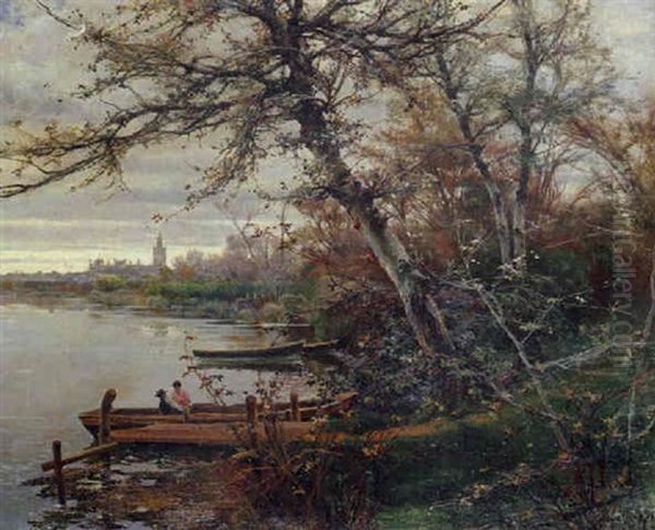 Barcas En La Rivera Del Guadalquivir Oil Painting by Manuel Garcia y Rodriguez