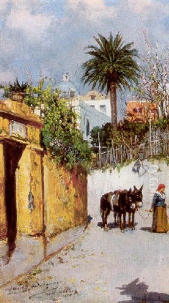 Campesina En El Pueblo Andaluz Oil Painting by Manuel Garcia y Rodriguez