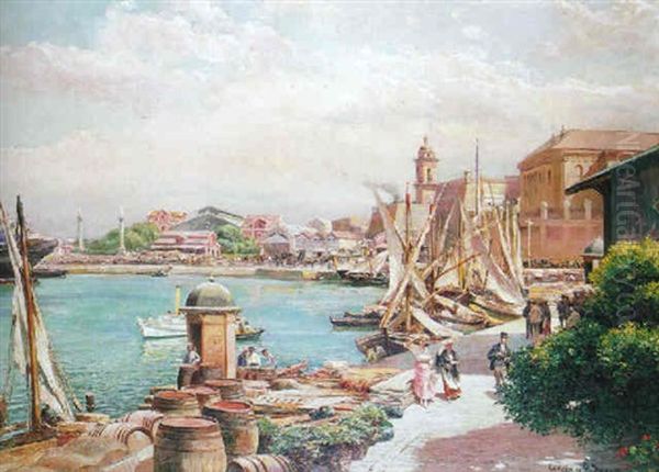 Puerto De Cadiz Oil Painting by Manuel Garcia y Rodriguez