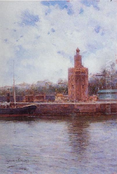 Sevilla. Vista Del Guadalquivir Con La Torre Del Oro Oil Painting by Manuel Garcia y Rodriguez