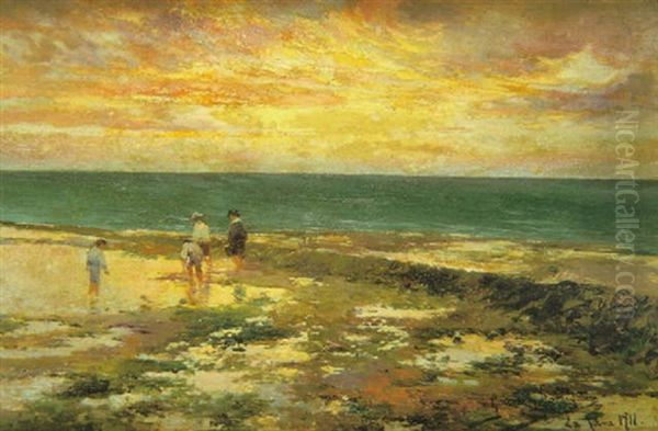 Ninos En La Playa De La Jara. Sanlucar. Oil Painting by Manuel Garcia y Rodriguez