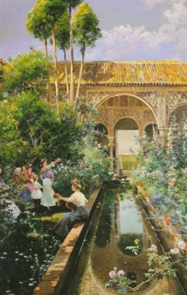 Jardines Del Alcazar Oil Painting by Manuel Garcia y Rodriguez