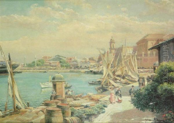 El Puerto De Cadiz Oil Painting by Manuel Garcia y Rodriguez