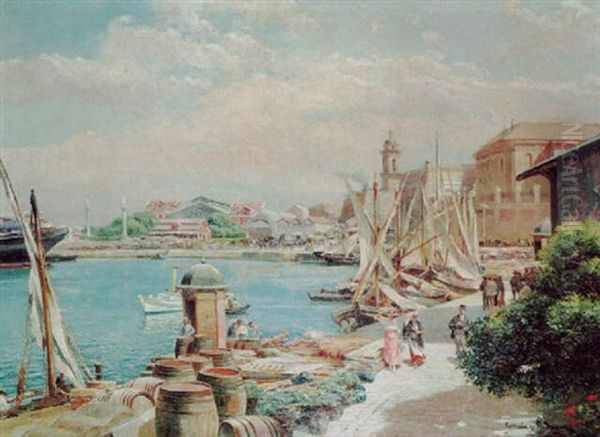 Puerto De Cadiz Oil Painting by Manuel Garcia y Rodriguez