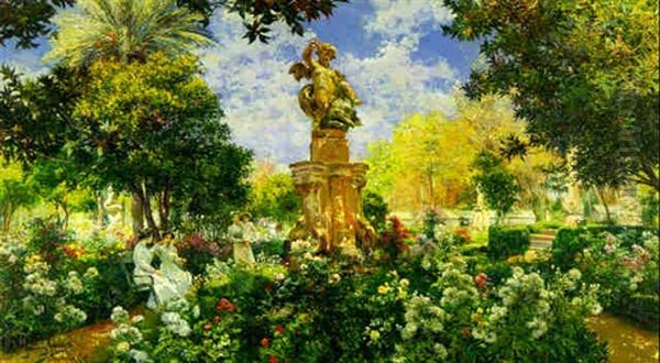 An Afternoon In The Park, Sevilla Oil Painting by Manuel Garcia y Rodriguez