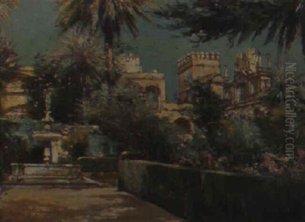 Jardines Del Alcazar De Sevilla Oil Painting by Manuel Garcia y Rodriguez