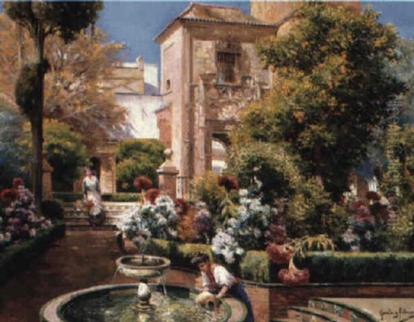 Jardines Del Alcazar, Sevilla Oil Painting by Manuel Garcia y Rodriguez