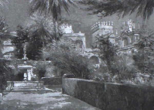 Jardines Del Alcazar De Sevilla Oil Painting by Manuel Garcia y Rodriguez