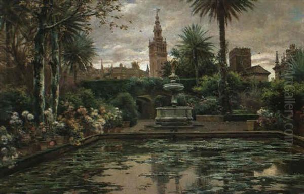 Jardin Sevillano Oil Painting by Manuel Garcia y Rodriguez