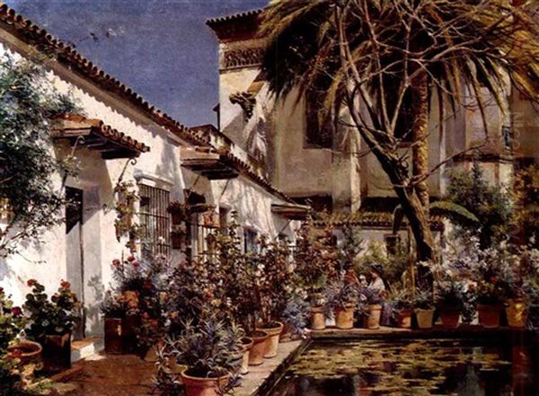 Un Jardin En Sevilla Oil Painting by Manuel Garcia y Rodriguez