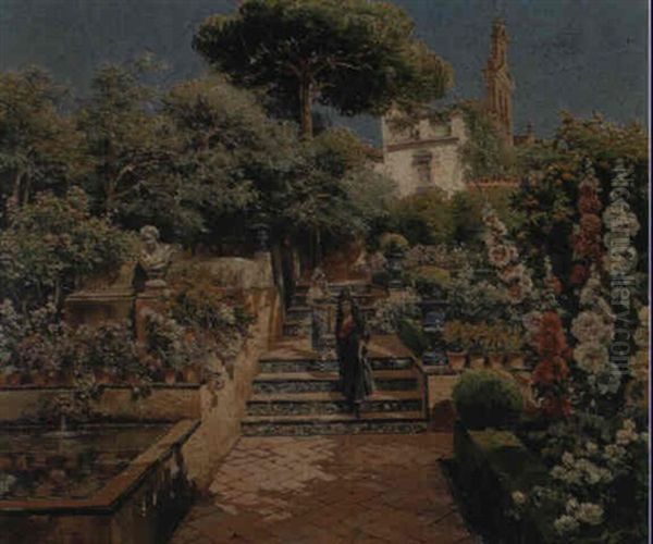 El Parque De Maria Luisa, Sevilla Oil Painting by Manuel Garcia y Rodriguez