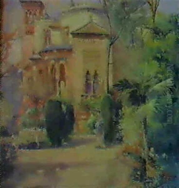 Dama En Un Jardin Andaluz Oil Painting by Manuel Garcia y Rodriguez