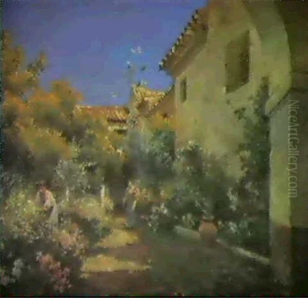 Atrio Del Convento De San Clemente, Sevilla Oil Painting by Manuel Garcia y Rodriguez