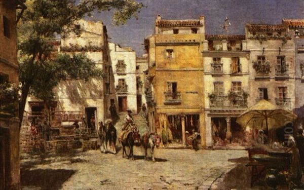 Una Plaza Del Pueblo Oil Painting by Manuel Garcia y Rodriguez