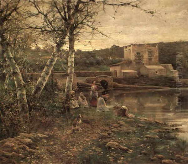 Washerwomen By The Alcala River Oil Painting by Manuel Garcia y Rodriguez