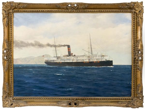 The Passenger Ship S.s. Fresia Headed Out To Sea Oil Painting by Horatio Gerardo Garcia