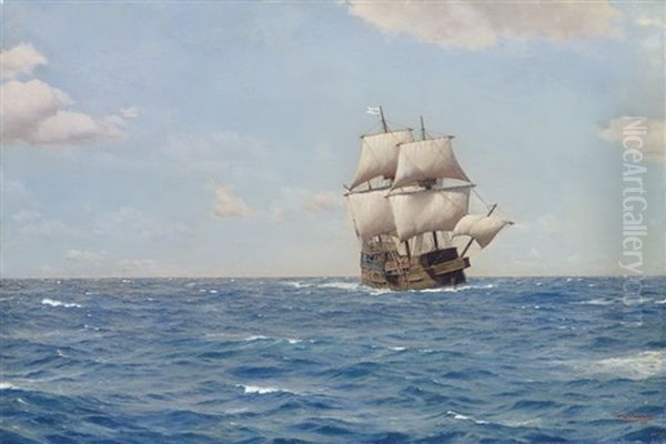 Mayflower With Pilgrim In The Atlantic, Year 1620 Oil Painting by Horatio Gerardo Garcia