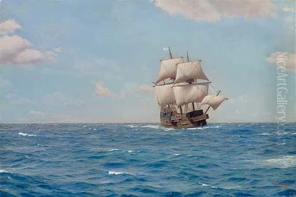 The "mayflower" With The "pilgrim" In The Atlantic, Year 1620 Oil Painting by Horatio Gerardo Garcia