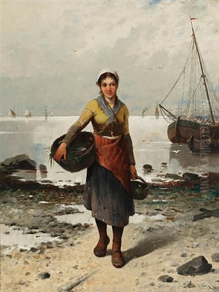 Danish Fisher-girl (+ Norwegian Fisherman; Pair) Oil Painting by Louis Marius Garcin