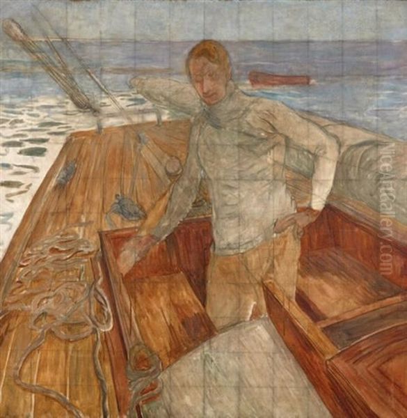 Le Frere De L'artiste En Bateau Oil Painting by Raoul du Gardier