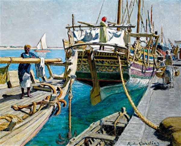 Voiliers Arabes A Quai Oil Painting by Raoul du Gardier