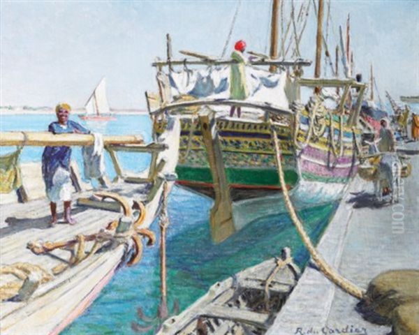 L'arrivee Du Bateau Oil Painting by Raoul du Gardier