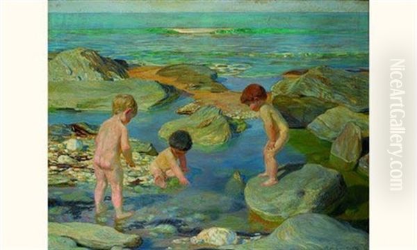 Enfants Jouant A Maree Basse Oil Painting by Raoul du Gardier