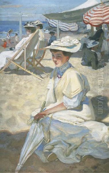 Elegantes Sur La Plage Oil Painting by Raoul du Gardier