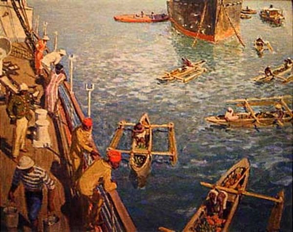 Arrivee Dans Le Port Oil Painting by Raoul du Gardier