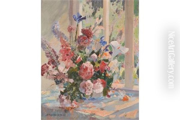 Window Ledge Bouquet Oil Painting by Stanley Horace Gardiner