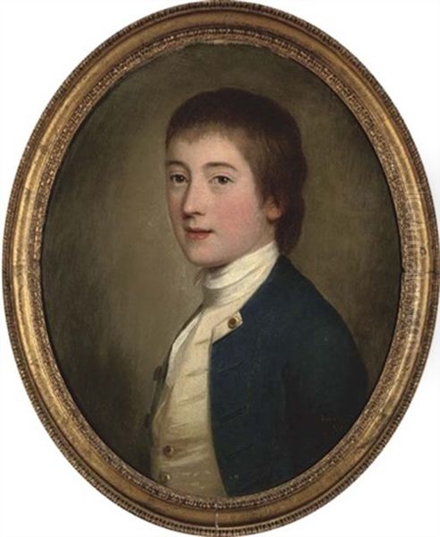 Midshipman Edward Riou In Naval Tunic, Cream Waistcoat And White Stock Oil Painting by Daniel Gardner