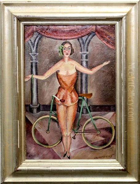 Acrobat With Bicycle, 1925 Oil Painting by Fred Gardner