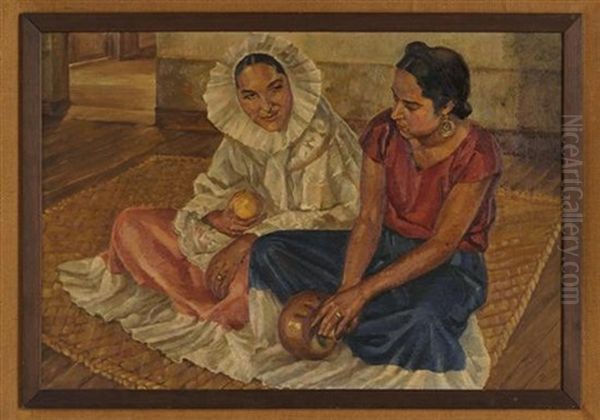 Tehuanas Sentadas Oil Painting by Alberto Garduno