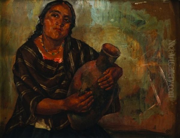 Mujer Con Cantaro (luz Jimenez?) Oil Painting by Alberto Garduno