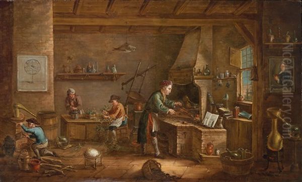 An Apothecary And His Assistant Oil Painting by Jan Anton Garemyn