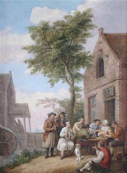 Frohliche Gesellschaft Vor Einem Wirtshaus Oil Painting by Jan Anton Garemyn