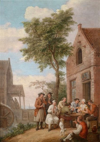 Kartenspieler Und Musikanten Vor Einem Wirtshaus Oil Painting by Jan Anton Garemyn